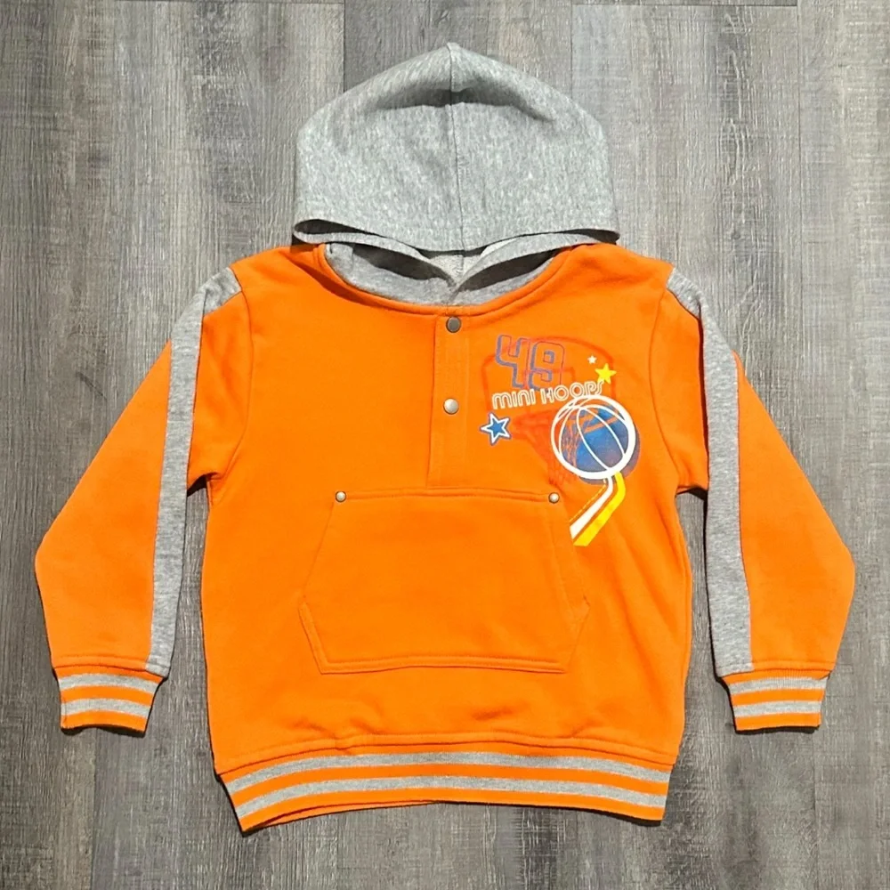 💞 New Baby & Toddler Boys Size 5T Orange & Grey Athletic Basketball Hoodie
